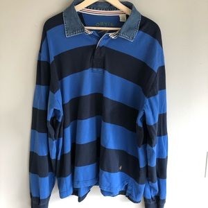Orvis Denim Collar Striped Blue Long Sleeve Polo